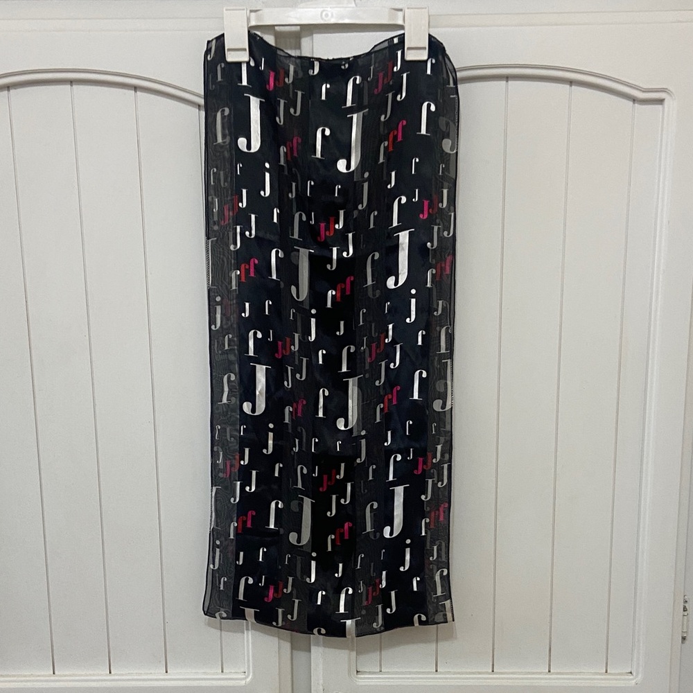 Elegant Black and White Patterned Scarf with J print